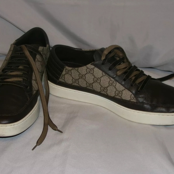 Gucci Brown GG Leather Sneakers Size 10 - Picture 2 of 5